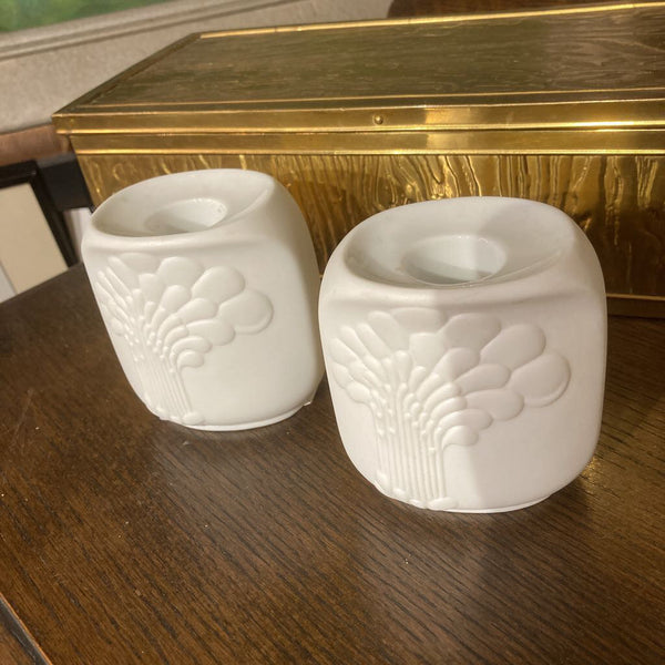 Pair 1970s White Porcelain German Candle Holders 3T x 3W