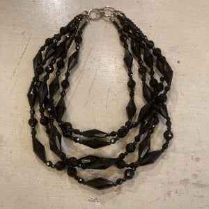 Faceted Multi Strand Jet Bead Necklace 16in