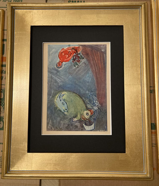 Custom gold leaf framed limited edition 1942 French offset lithograph after painting Hauteur Du Temps by Marc Chagall 22hx18w
