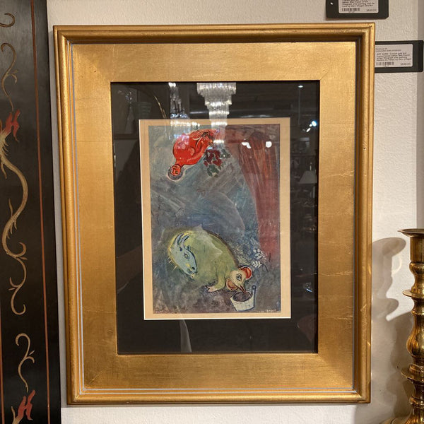 Custom gold leaf framed limited edition 1942 French offset lithograph after painting Hauteur Du Temps by Marc Chagall 22hx18w