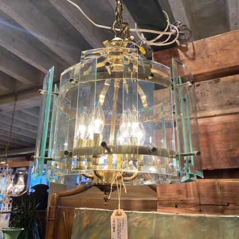 Vintage brass beveled glass hanging pendant light fixture IN STORE PICK UP