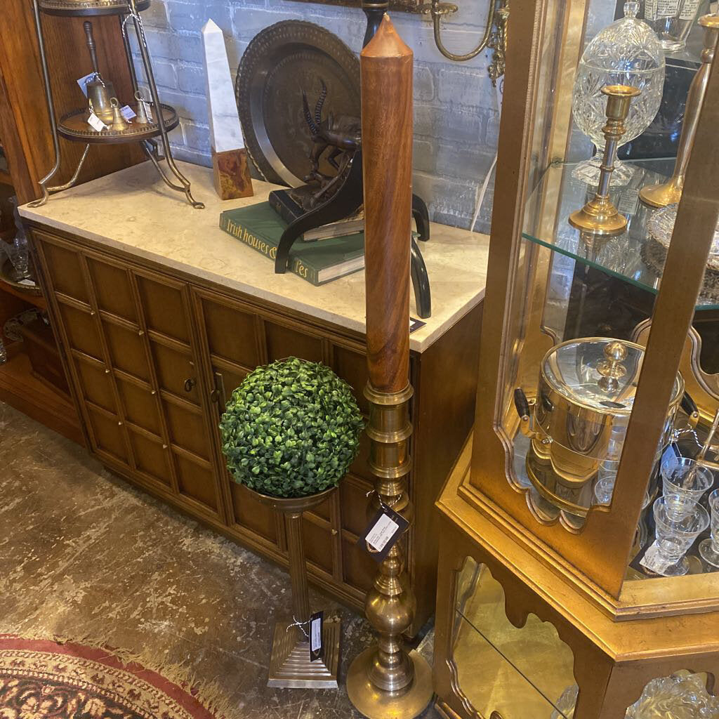 Large Brass Candlestick with faux wood candle