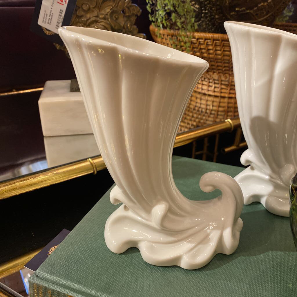 White Cornucopia Vase as found