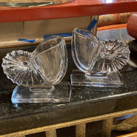 Pair of Vintage Glass Shell Form Shelf Vases 5x5