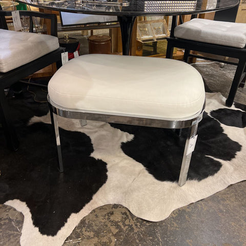 Mid century white leather and chrome stool. L 28 x D 21 x H 18 IN STORE PICKUP ONLY