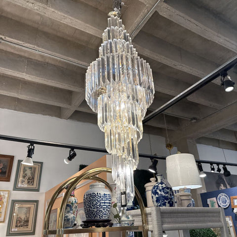 Vintage tiered lucite and brass chandelier approx 75in tall IN STORE PICK UP ONLY