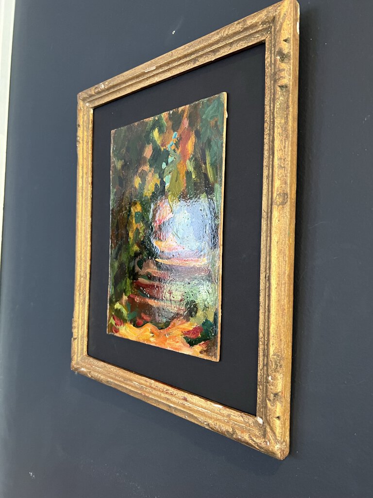 Antique French Oil Landscape on Panel Antique Frame 10x 12