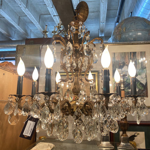 Brass and Crystal Chandelier 24W 21H IN STORE PICKUP ONLY