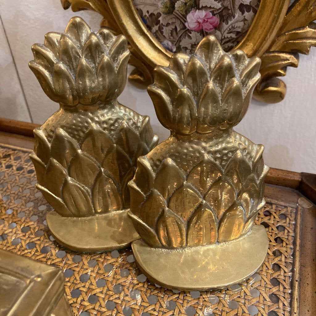 Vintage brass pineapple bookends