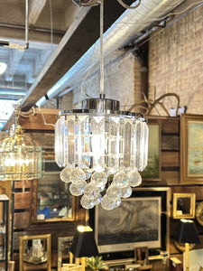 Nickel hanging lights with prisms, as found (one small chip) (in store pick up only)