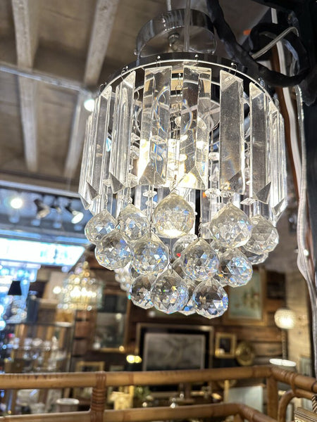 Nickel hanging lights with prisms, as found (one small chip) (in store pick up only)