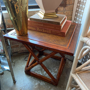 Vintage bamboo and croc side table in the manner of Maitland Smith
