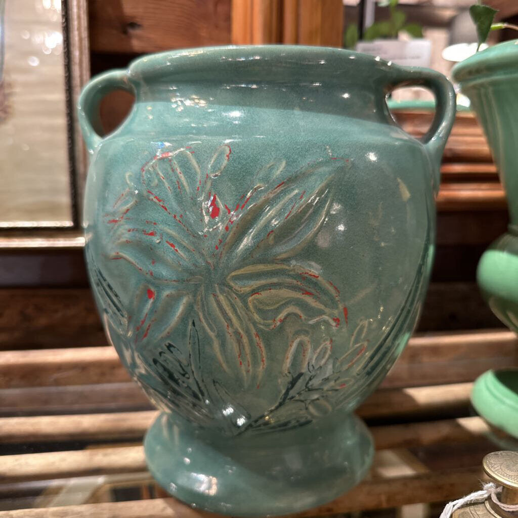 Green crock vase as is