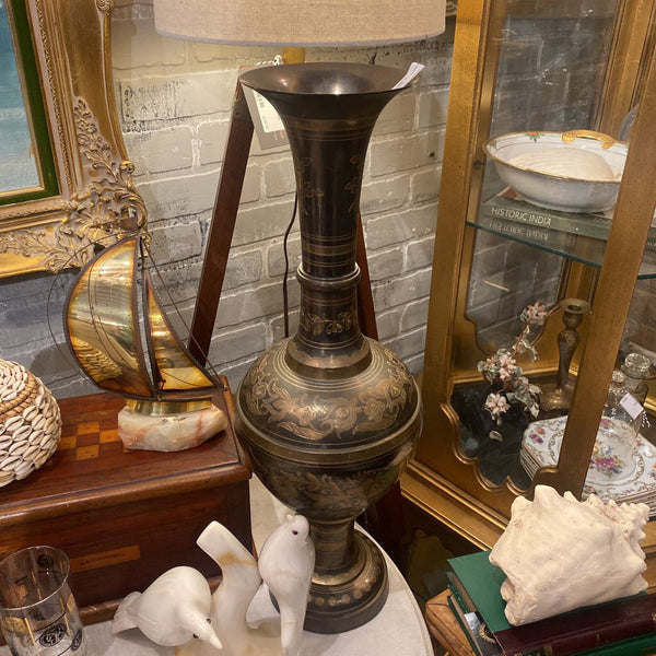 Large Brass etched Vase 22H