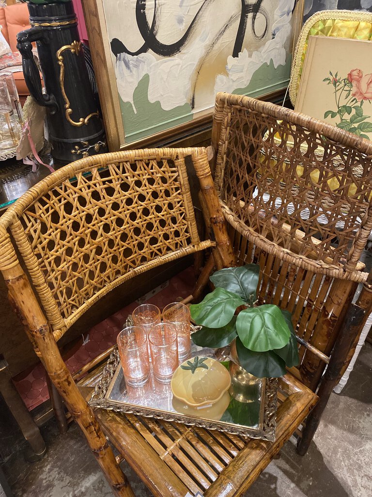 Pair of vintage rattan folding chairs