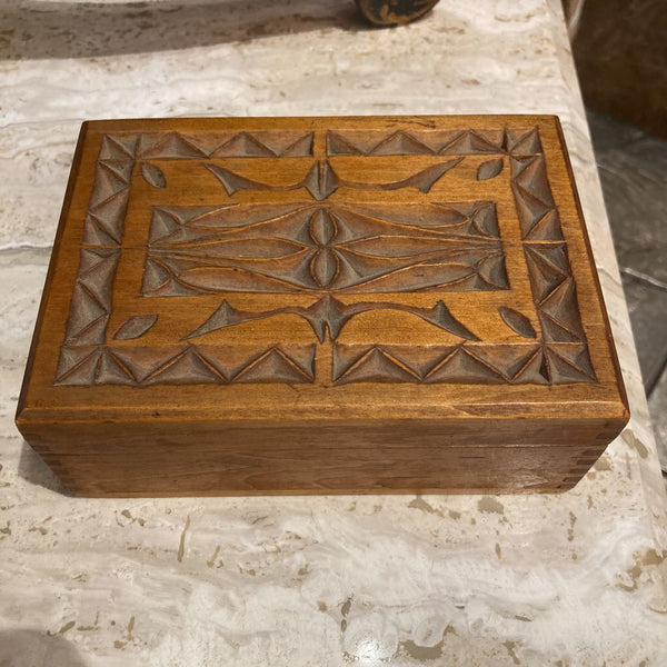 Hand Carved Wood Box 5.5W x 4 x 2