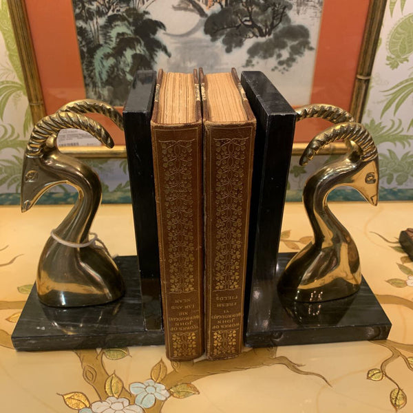 Set of Marble and Brass "GAZZELE " Bookends - 8 inches tall / Heavy