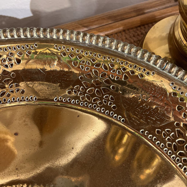 Footed Brass Tray Etched
