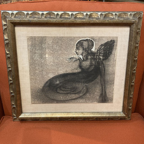 Oil & charcoal titled "Angel Woman" by Thomas C. Strobel - listed artist (17,5" w x 15.5"h)