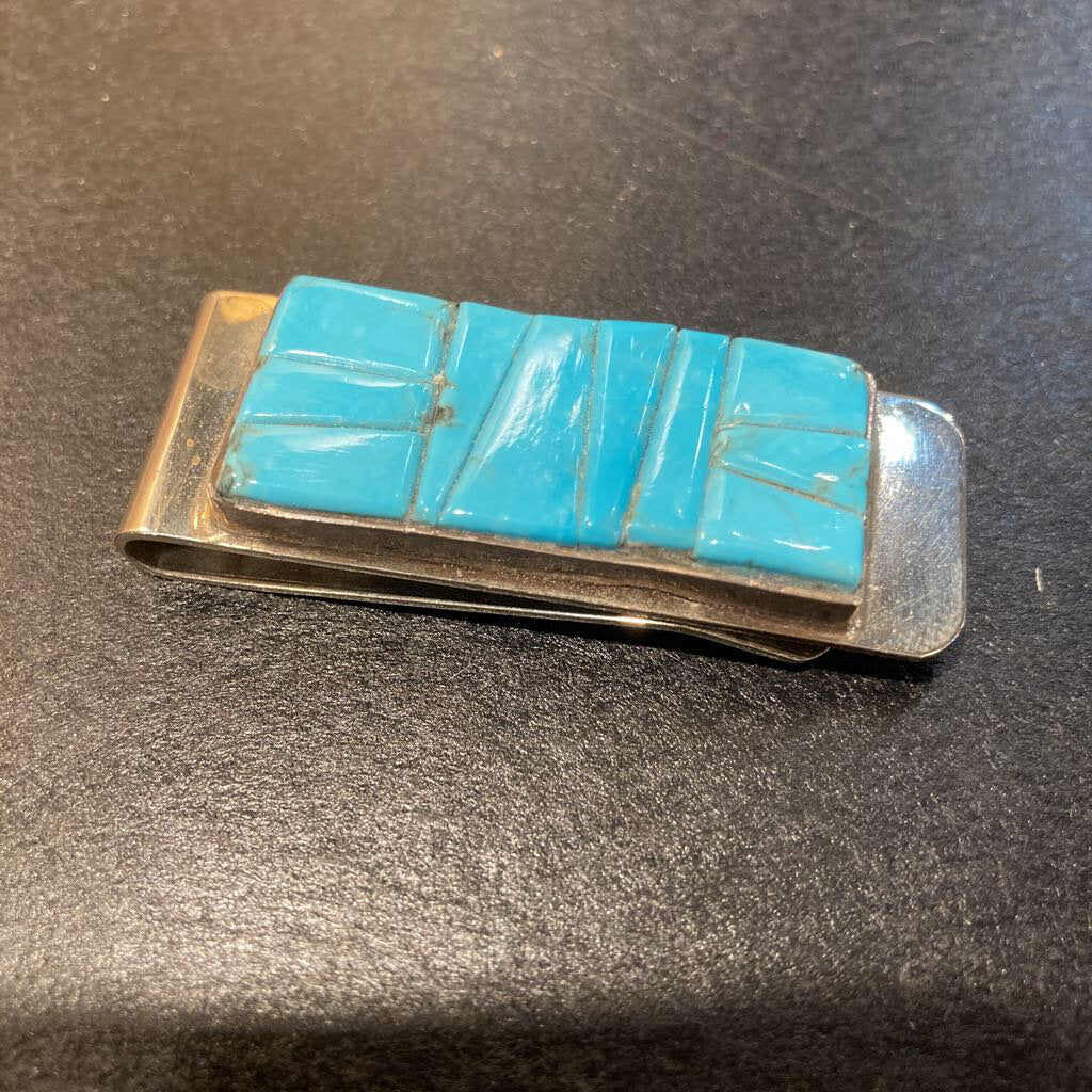 Navajo sterling silver & genuine turquoise money clip