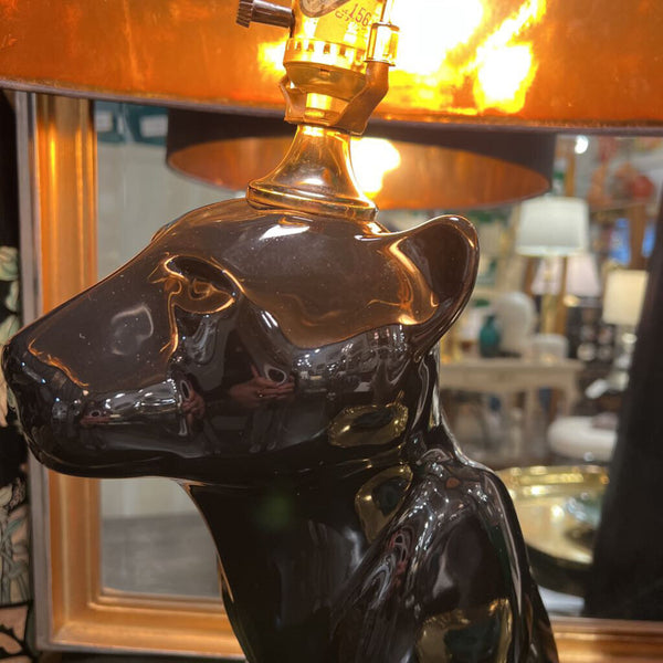 Black Panther Ceramic Lamp. 28 H with Finial D of shade 16