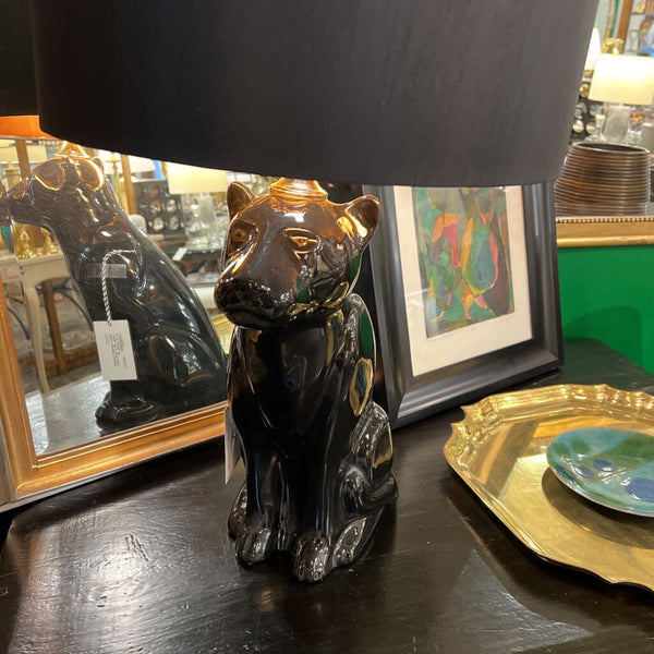 Black Panther Ceramic Lamp. 28 H with Finial D of shade 16