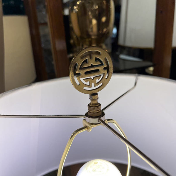 Brass Asian inspired Vintage Lamp H 28.5 x D of shade 16