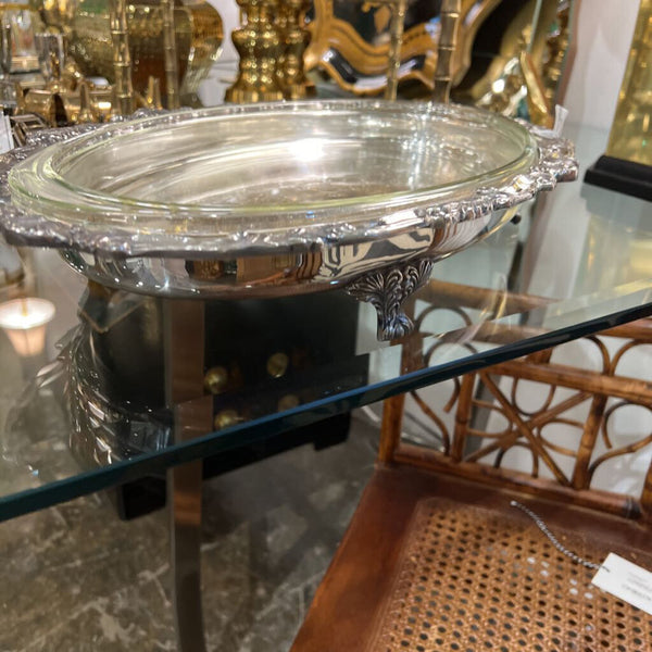 Silver plated serving tray with glass oval insert