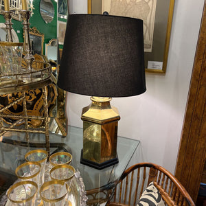 Pair of Vintage Brass Lamps with black shades. H 29.5 x shade D 17