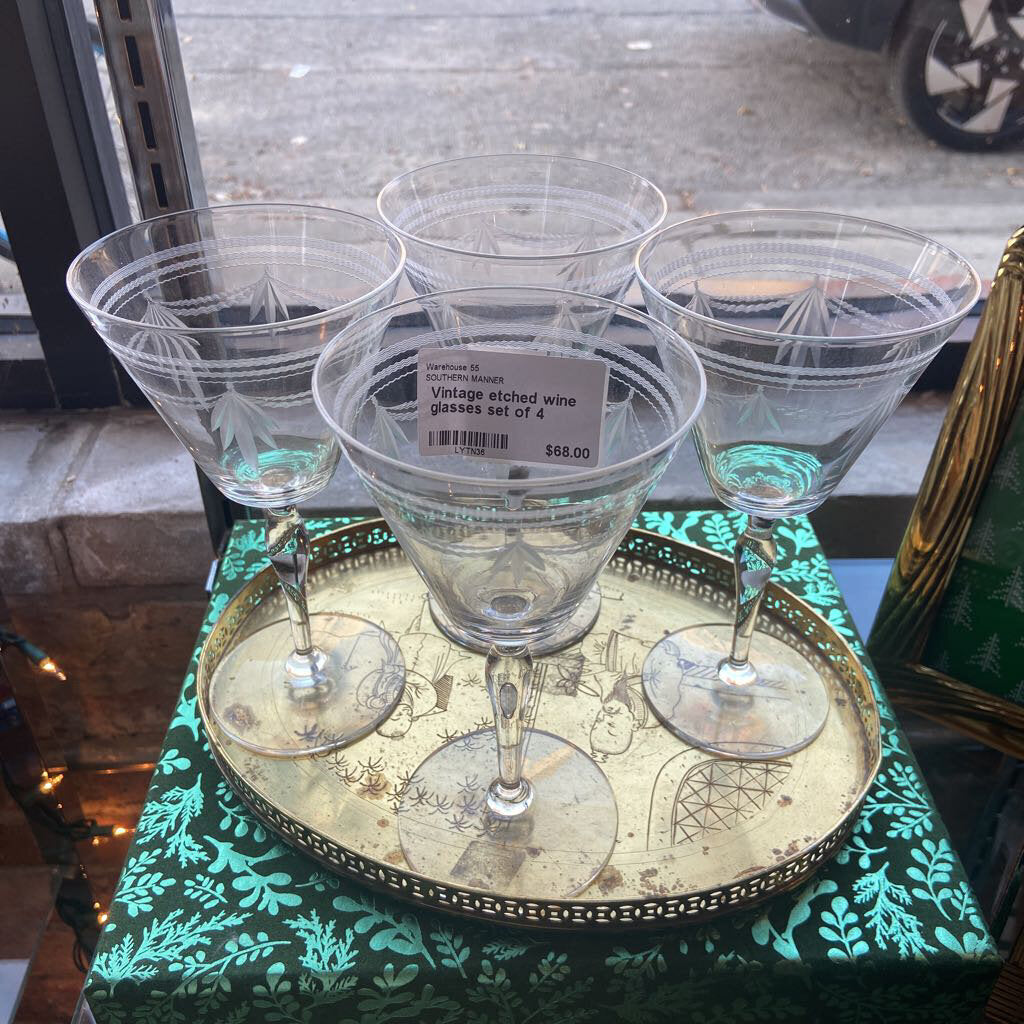 Vintage etched wine glasses set of 4