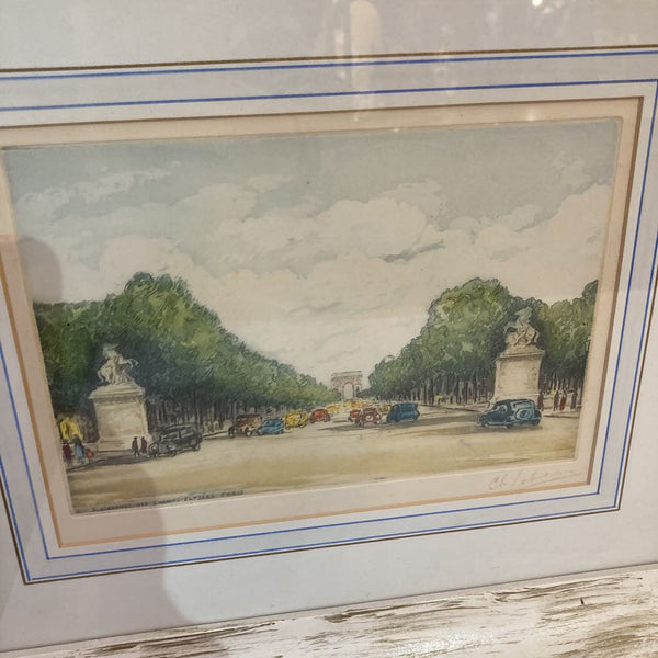 Vintage framed Paris engraving - Arc de Triomphe (16"l, 14"h)
