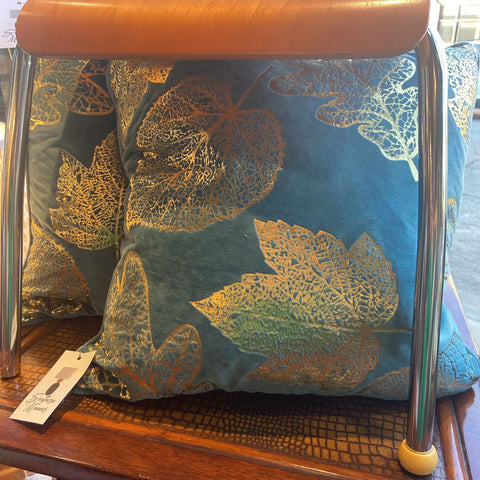 Teal and gold leaf pillow -each