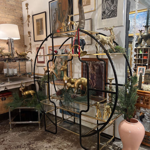Mid Century Brass Metal Glass Etegere - in store pick up only