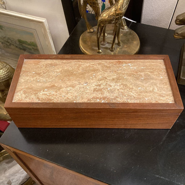 Mid Century,signed box - Teak wood & travertine (10.5x4.5x2.5 in)