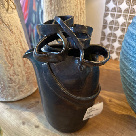 Signed handthrown ribboned ceramic vase