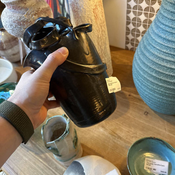 Signed handthrown ribboned ceramic vase