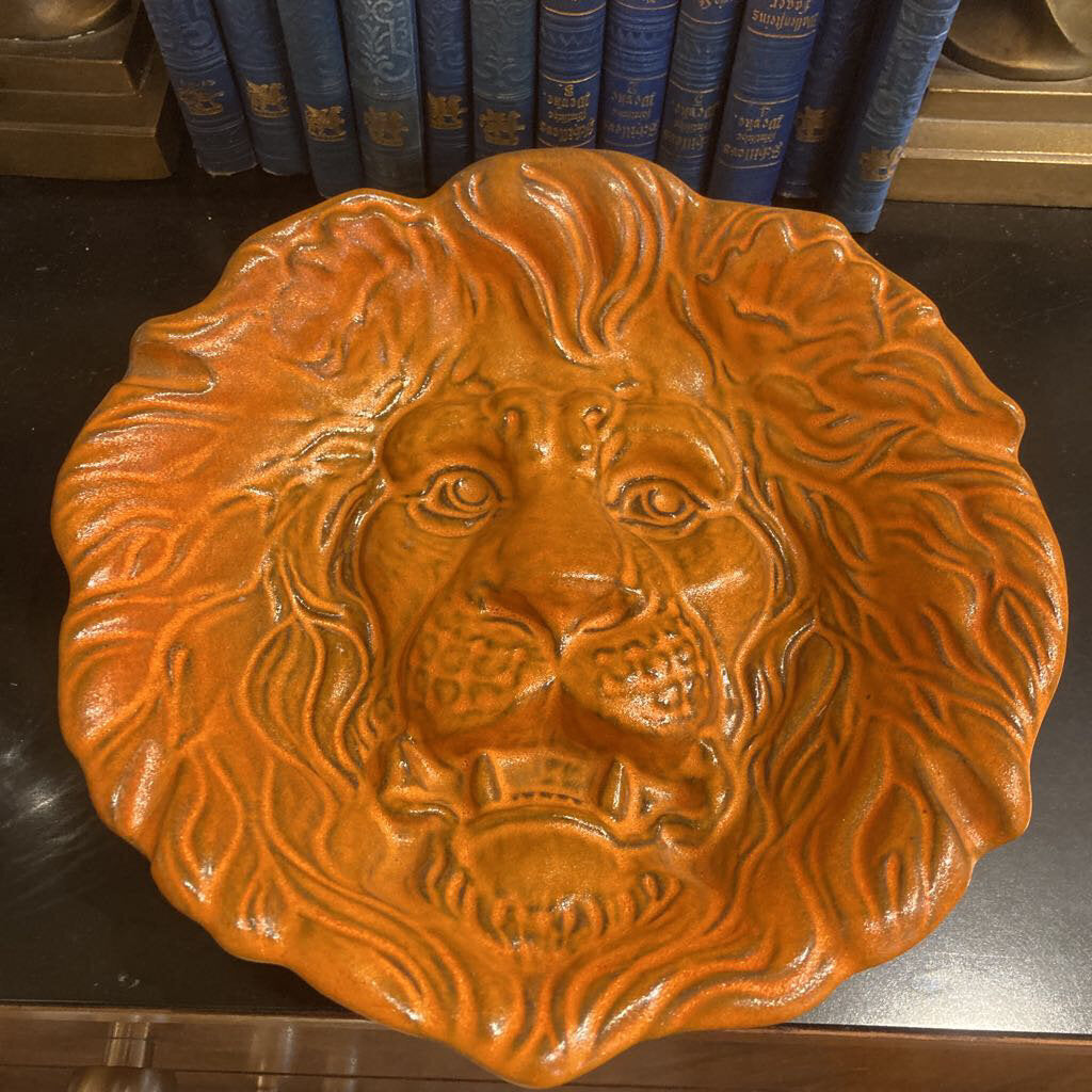 Vintage Haeger pottery lion bowl (9"D, 2"D)