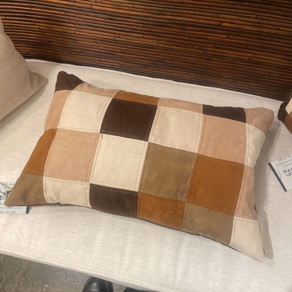 New Brown Suede Patch Pillow 14x22 Down Filled