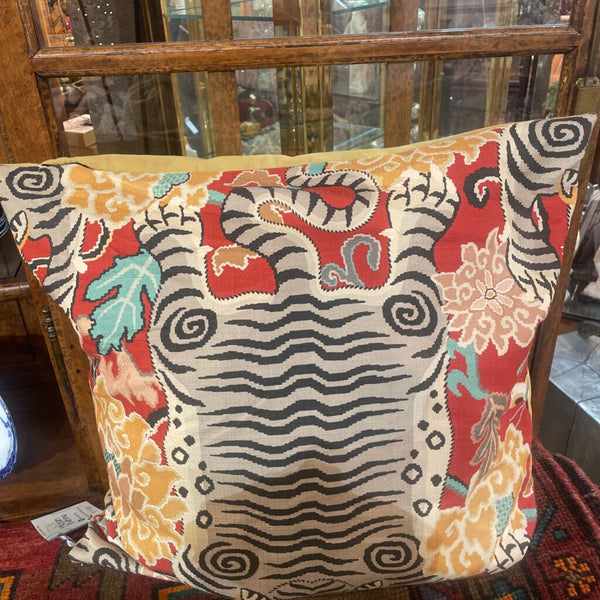 New Red Tiger Pillow with Satin Back 23x23 Down filled