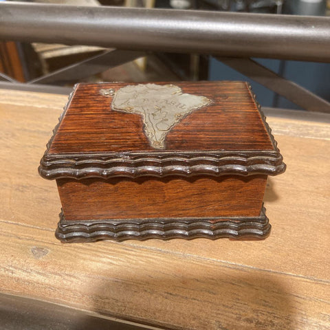 Antique wood box, small w/silver overlay