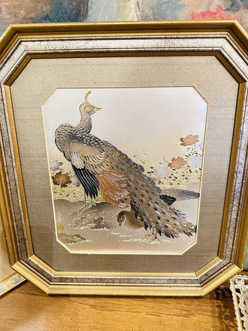 Vintage Lin Art peacocks 15x16