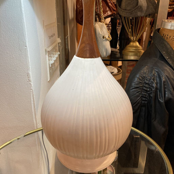 Mid Century White Ceramic Lamp with embellished shade