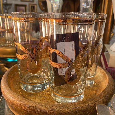 Set of 4 Georges Briard Gold Bow Glasses