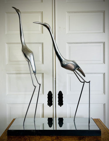 Double Crane Sculpture in the Style of Curtis Jere pick up only