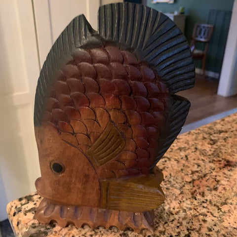Hand Carved Mid-Century Wooden Fish