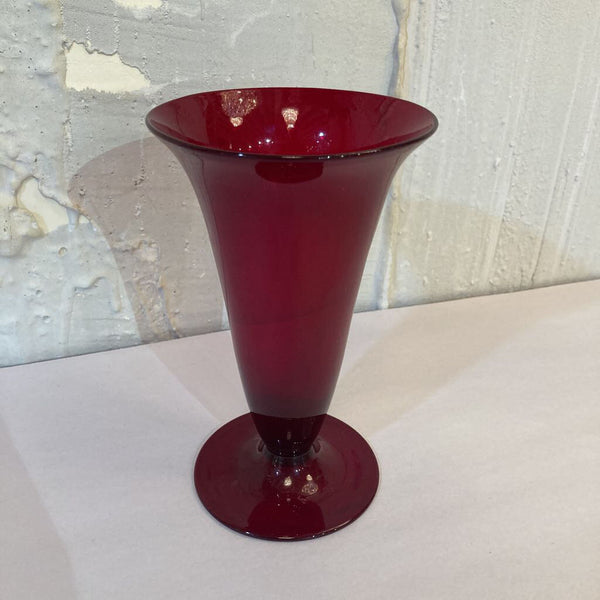 Hand blown, signed red art glass vase (6.5"h, 4"w)