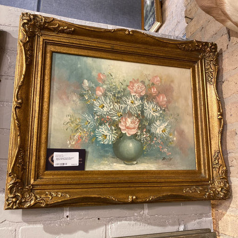 Gold Framed Pastel Bouquet Signed Oil Painting 18x22