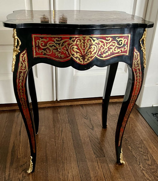 Boulle Inlaid Side Table With Drawer- store pick up only