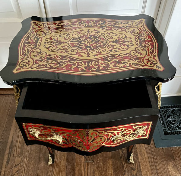 Boulle Inlaid Side Table With Drawer- store pick up only