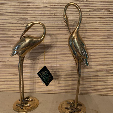 Brass Cranes -set of 2 , 12 inches tall / 10.5 inches tall